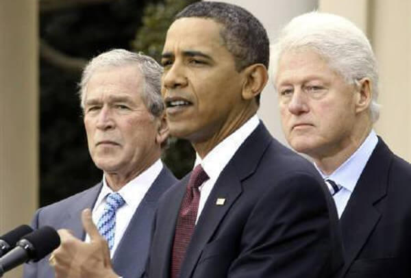クリントン、ブッシュ、オバマ元大統領の写真