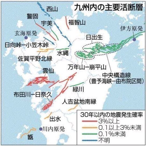 九州の断層の地図