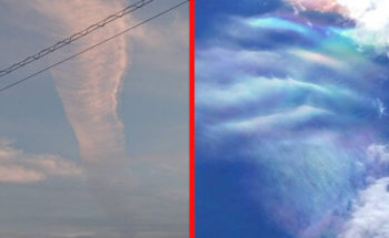 地震雲と彩雲の写真
