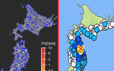 強震モニタと地震情報の画像