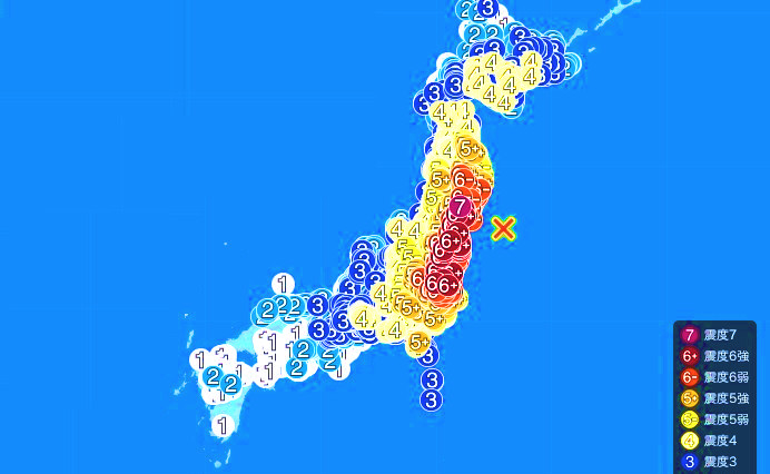 東日本大震災の地震情報