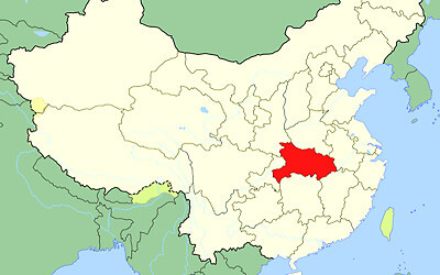 三峡ダムのある中国湖北省の地図
