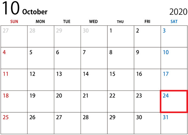 10月のカレンダー