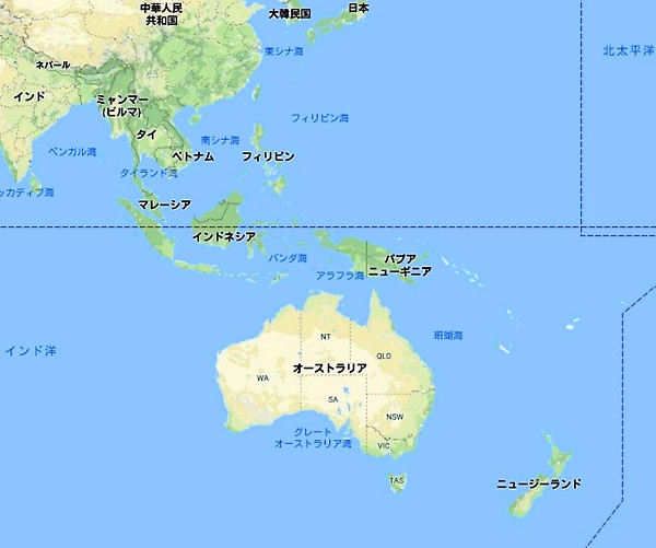 世界地図(オーストラリアの位置)
