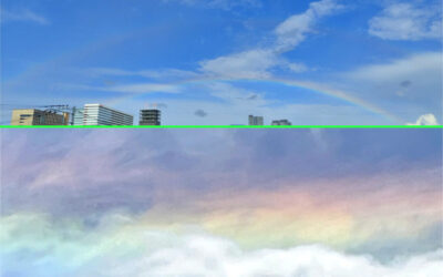 ダブルレインボーと彩雲の写真