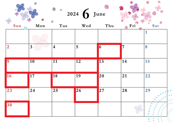 6月のカレンダーの画像