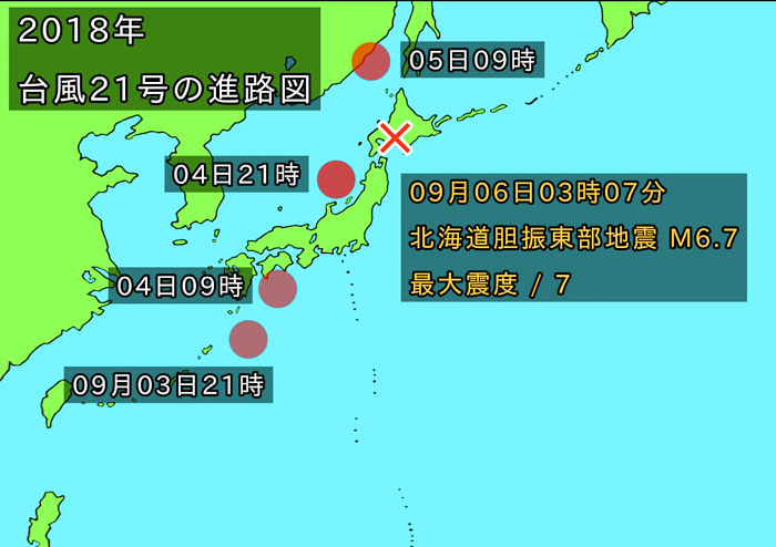 台風通過後に発生した大地震の事例画像