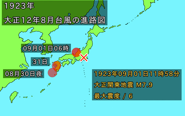 台風通過後に発生した大地震の事例画像