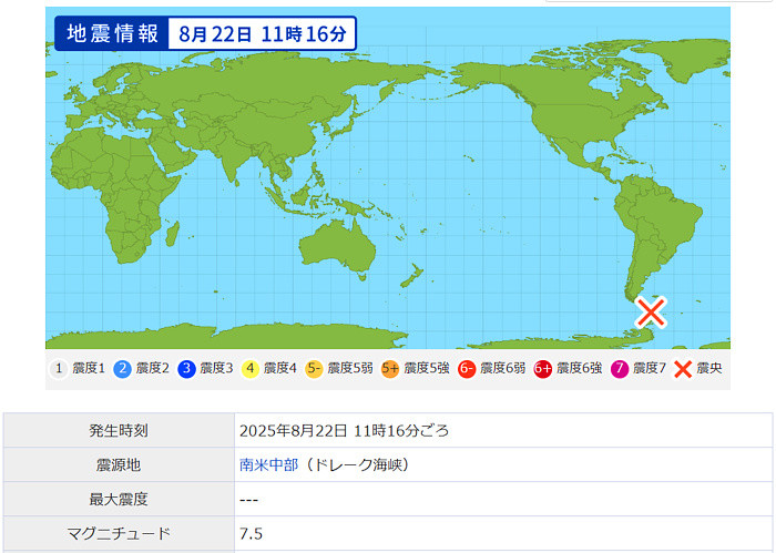地震情報の画像