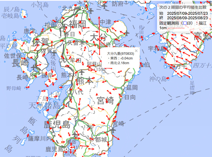 地殻変動のマップ